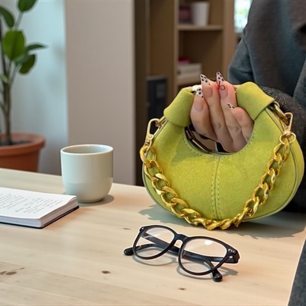 Green and Gold Mini Bag with Chunky Chain